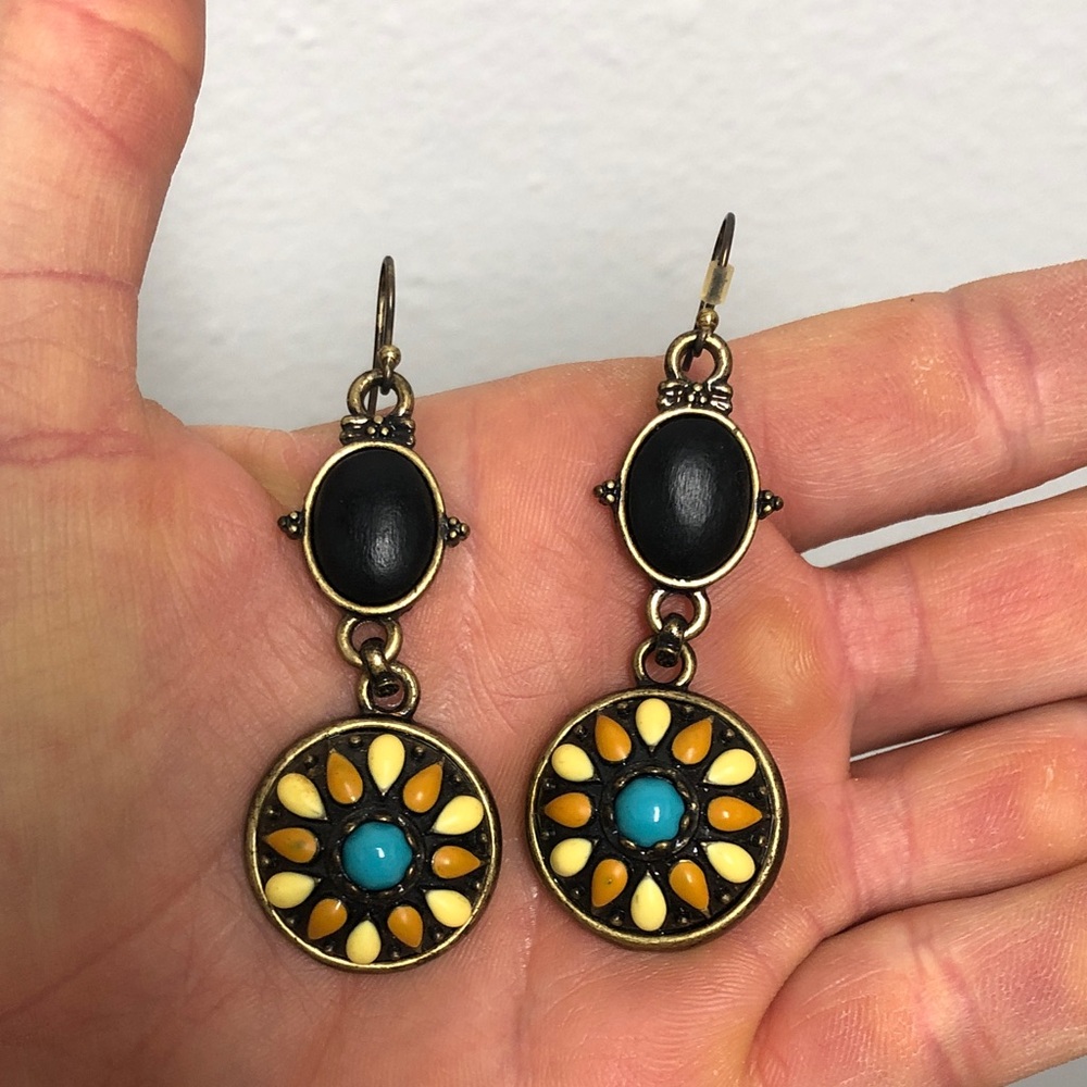 Lucky Brand Black and Gold Floral Earrings